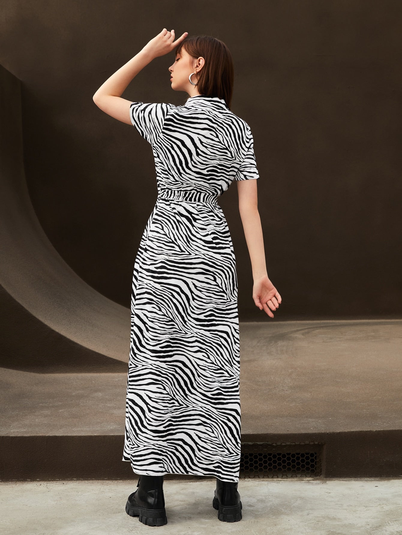 Zebra Stripe Belted Shirt Dress( Clearance sale