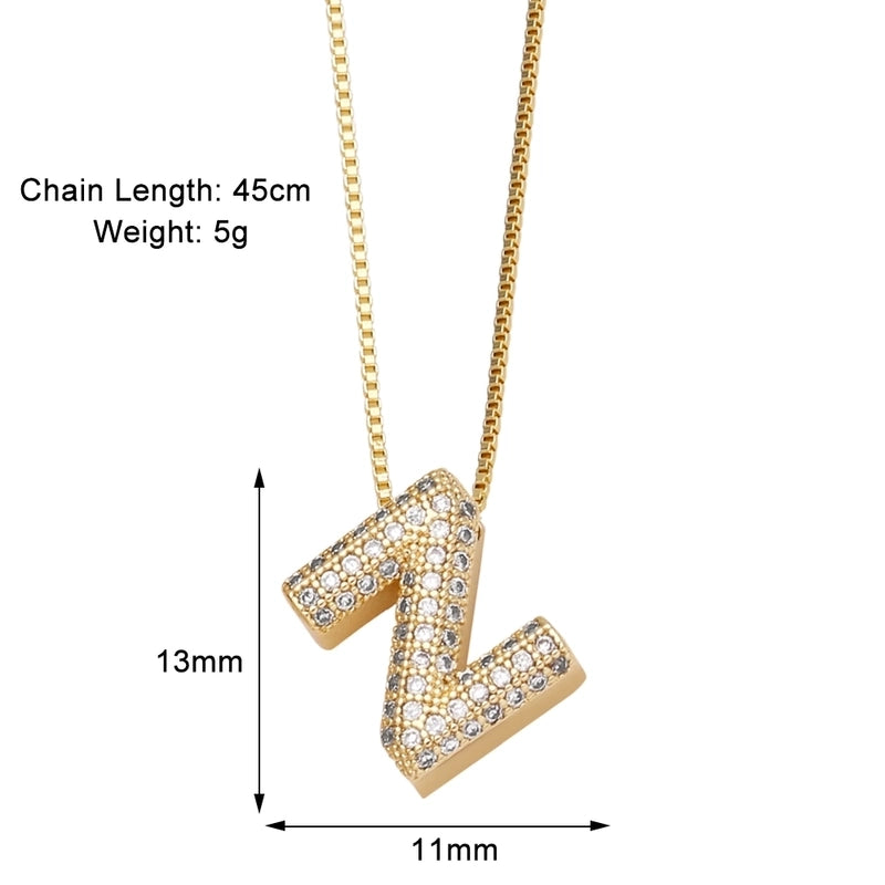 Copper 18K Gold Plated Modern Style Minimalist Plating Inlay Letter Zircon Pendant Necklace