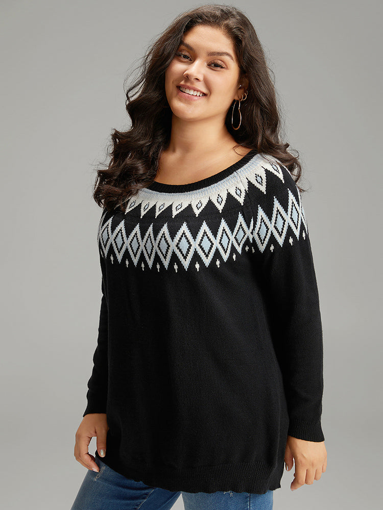 Supersoft Essentials Geo Contrast Raglan Sleeve Pullover