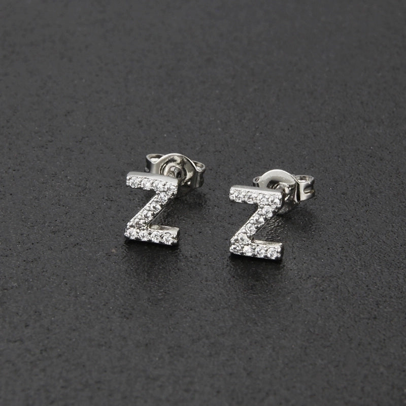 1 Pair Fashion Letter Inlay Copper Zircon Gold Plated Ear Studs