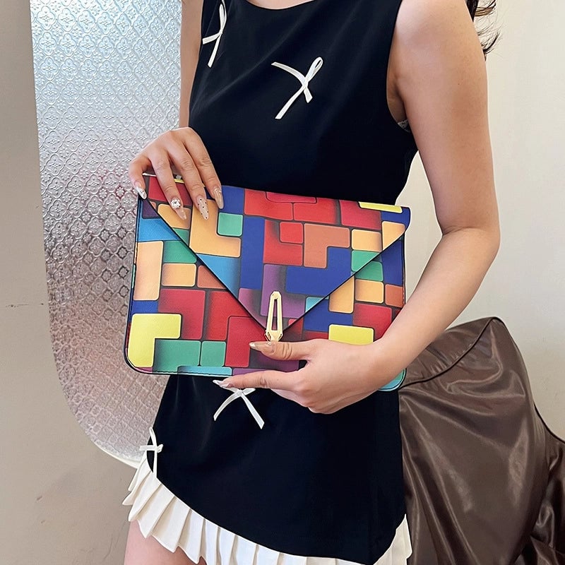 Colour Pu Leather Multicolor Sewing Thread Square Clutches