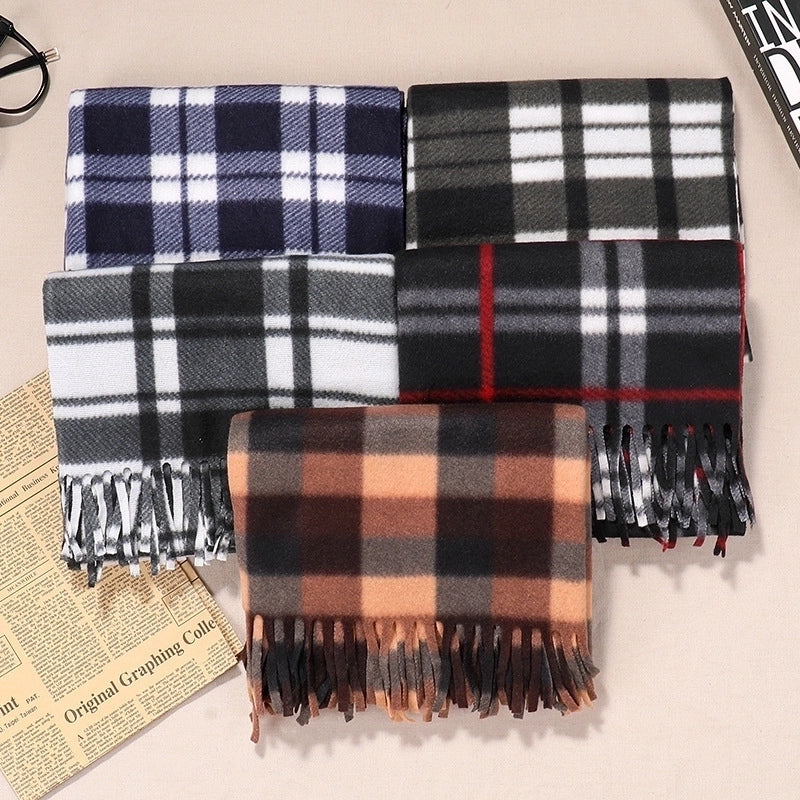 Women's Fashion Plaid Double-sided Velvet Tassel Winter Scarves