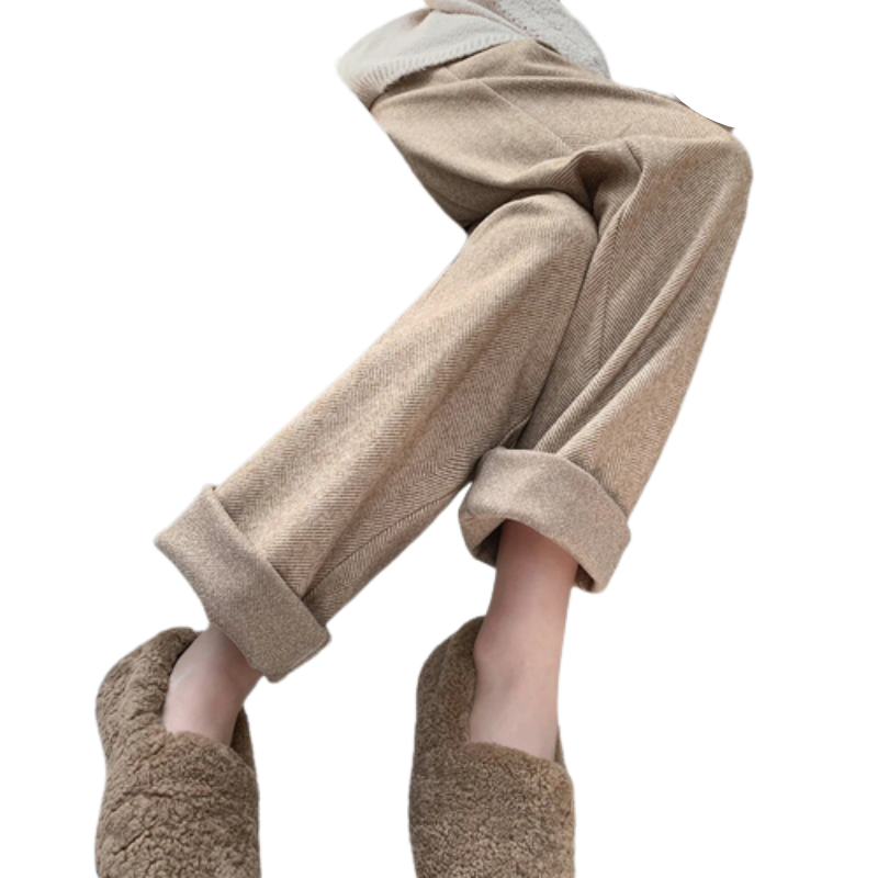 Knitted Straight Leg High Waist Loose Wide Woolen Pants