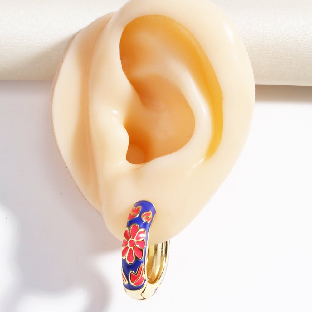 2 Pieces Flower Petal Copper Oil Dripping Earrings