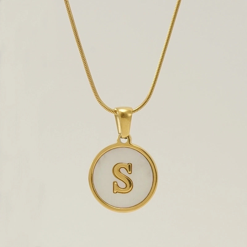 Fashion Letter Stainless Steel Titanium Steel Plating Inlay Shell Pendant Necklace 1 Piece