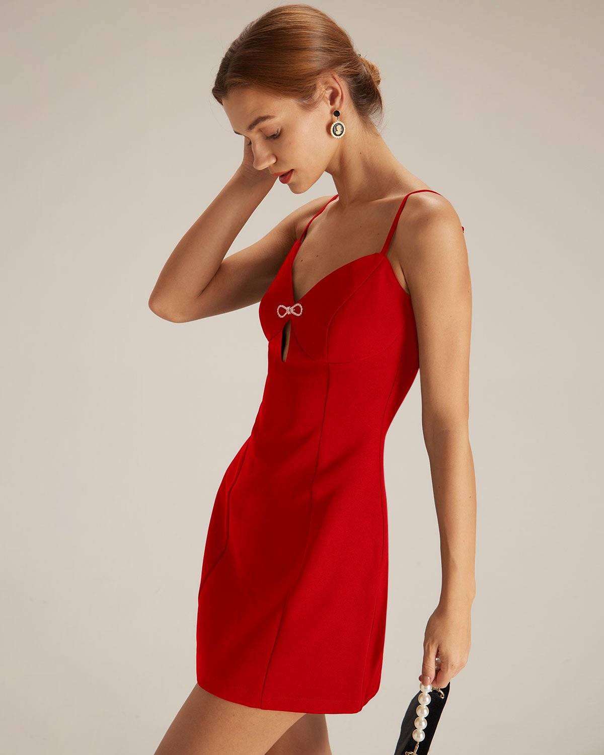 The Red V Neck Cutout Sleeveless Mini Dress