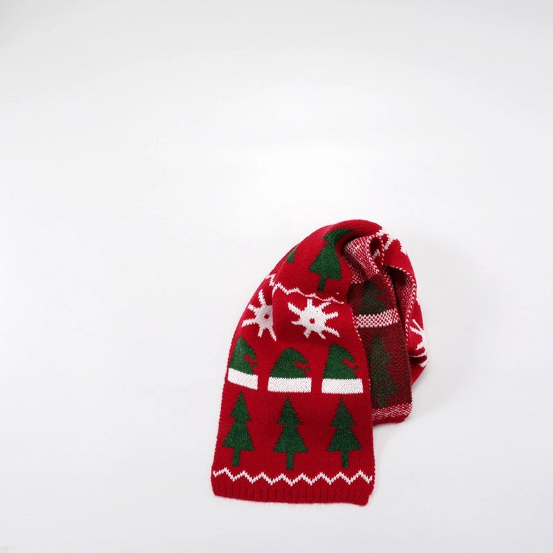 Winter New Wool Children's Christmas Scarf Christmas Fawn Men's And Women's Knitted Scarf Christmas Tree Snowflake Scarf