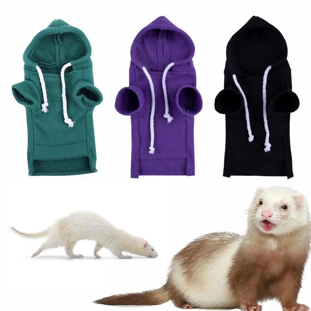 Cute Ferret Hoodie Solid Color Drawstring Hooded Sweatshirt Thick Fluffy Pet Hoodie Foreleg Elastic Hamster Guinea Clothes