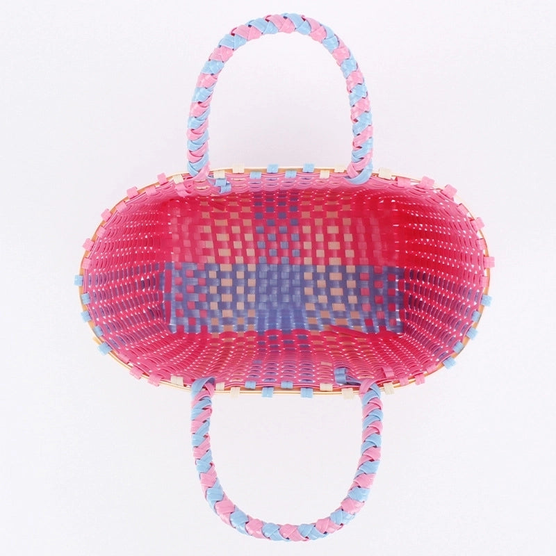 Women's Large Plastic Color Block Beach Classic Style Open Straw Bag