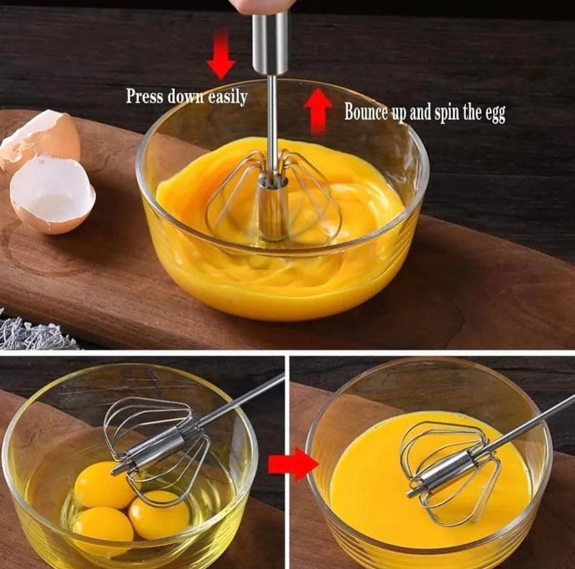 Stainless Steel Kitchen Hand Held Mixer Press Whisker Whisk Batter Egg Beater