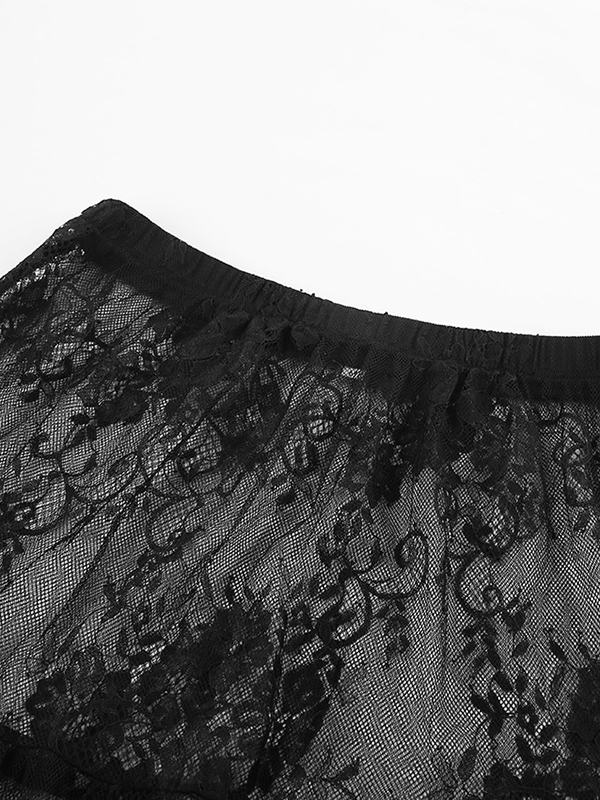 A-Line High Waisted Elasticity Hollow Jacquard Mesh See-Through Split-Joint Skirts Bottoms