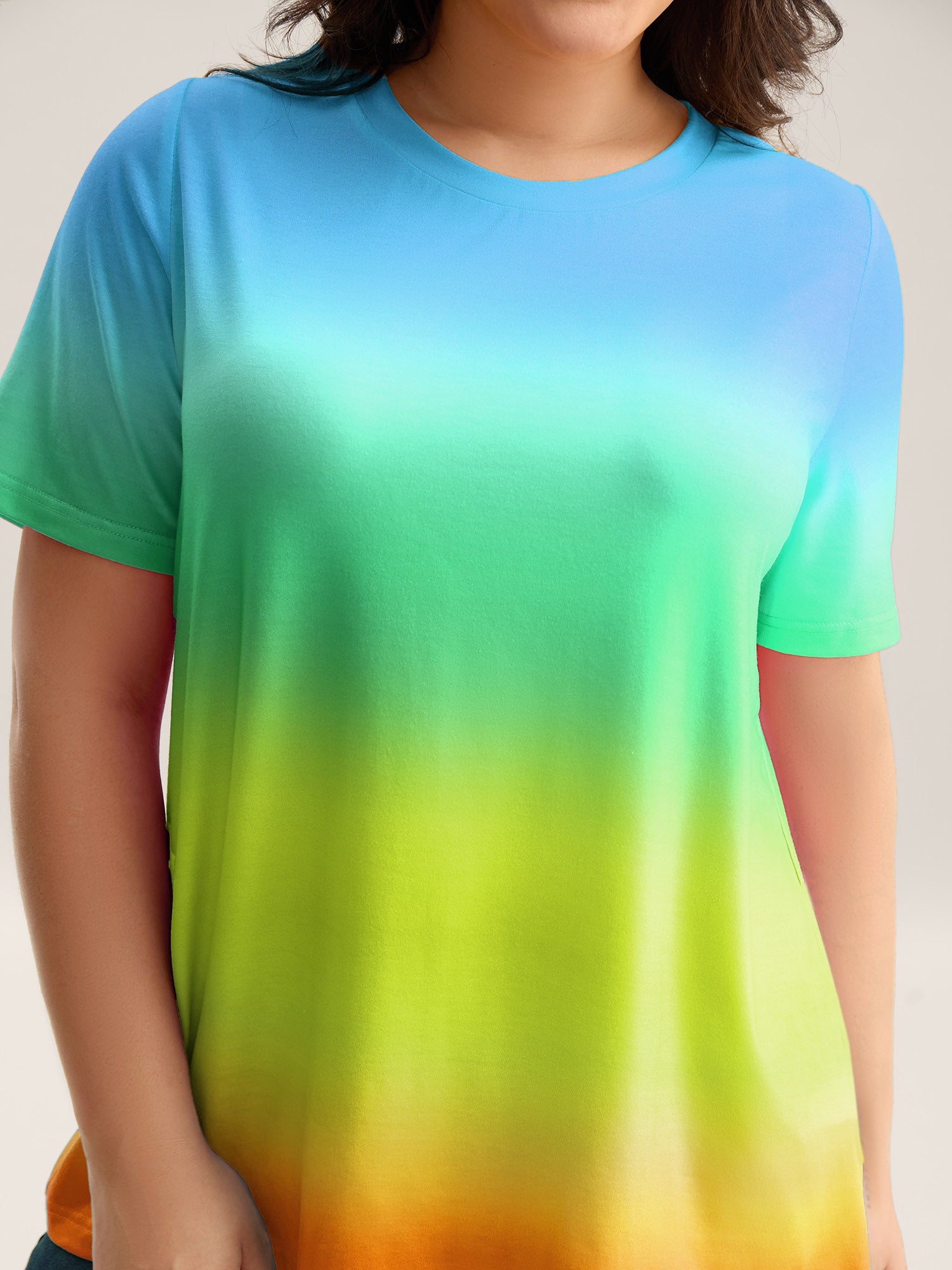 Ombre Gradient Crew Neck Curvy T-Shirt