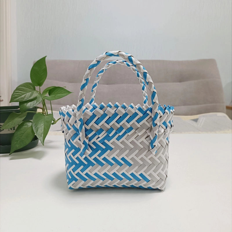 Women's Mini PVC Multicolor Elegant Streetwear Weave Oval Open Handbag