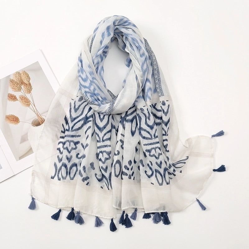 Women'S Bohemian Geometric Cotton And Linen Scarf