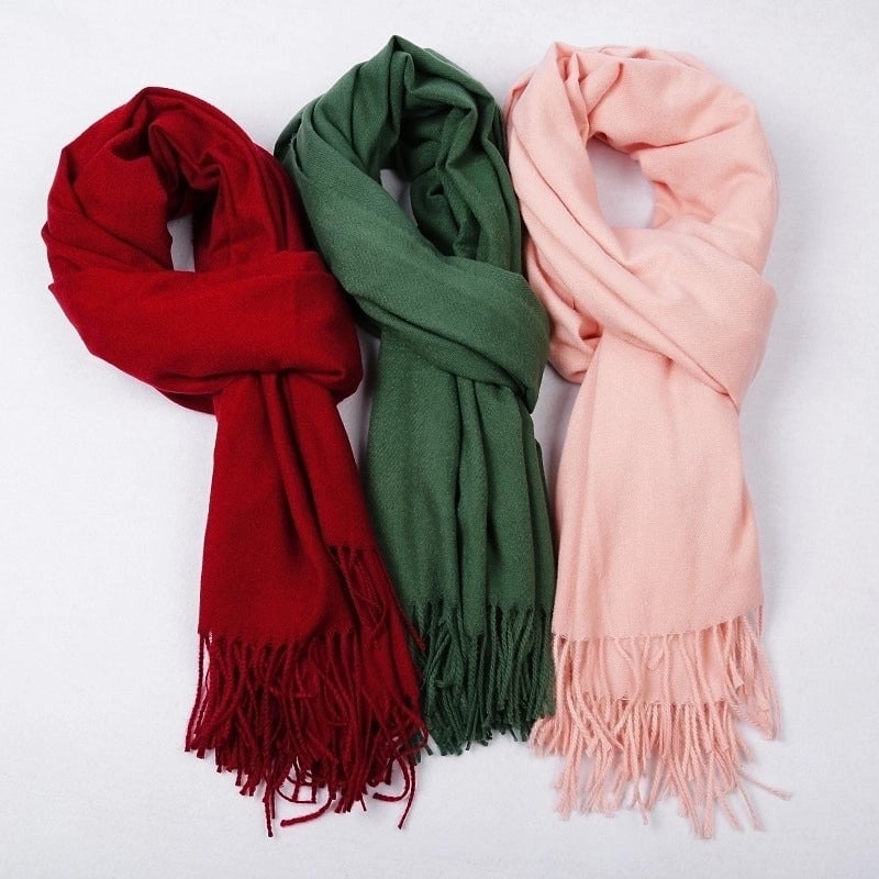 Cashmere Solid Color Scarf Women's Autumn And Winter 220g Explosions Barbed Hair Padded Travel Warm Tassel Shawl