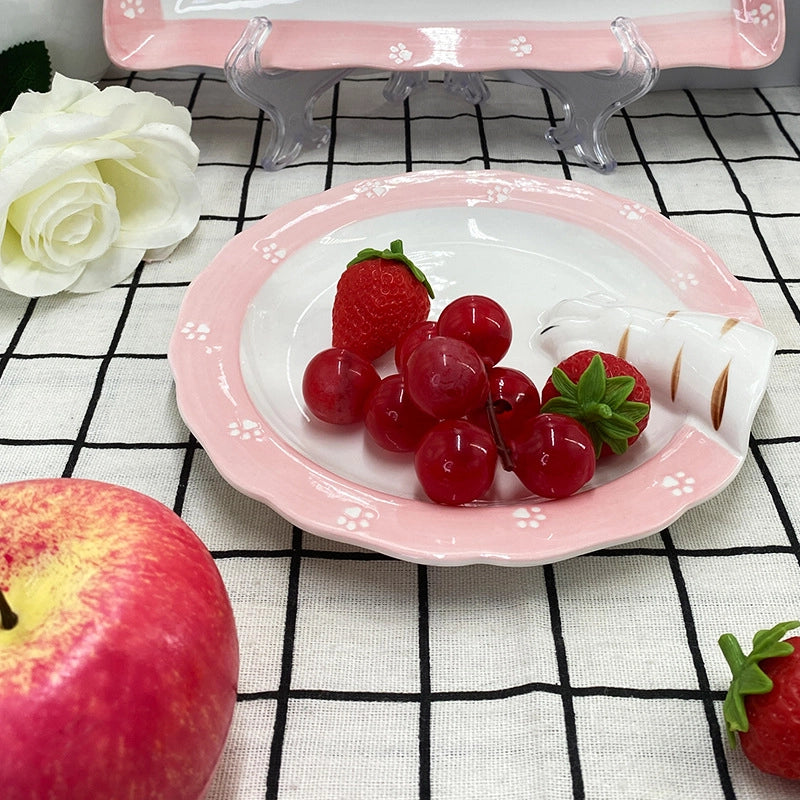 Cute Round Square Cat Claws Porcelain Plate 1 Piece