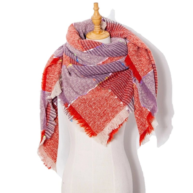 Hot New Autumn And Winter Square Scarf Split Women's Shawl Bristle Triangular Binder Plaid Scarf