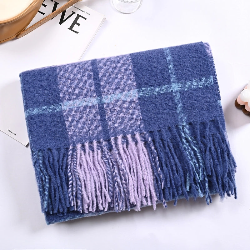 Winter New Plaid Cashmere Scarf Tassel Loop Yarn Warm Scarf Shawl Unisex