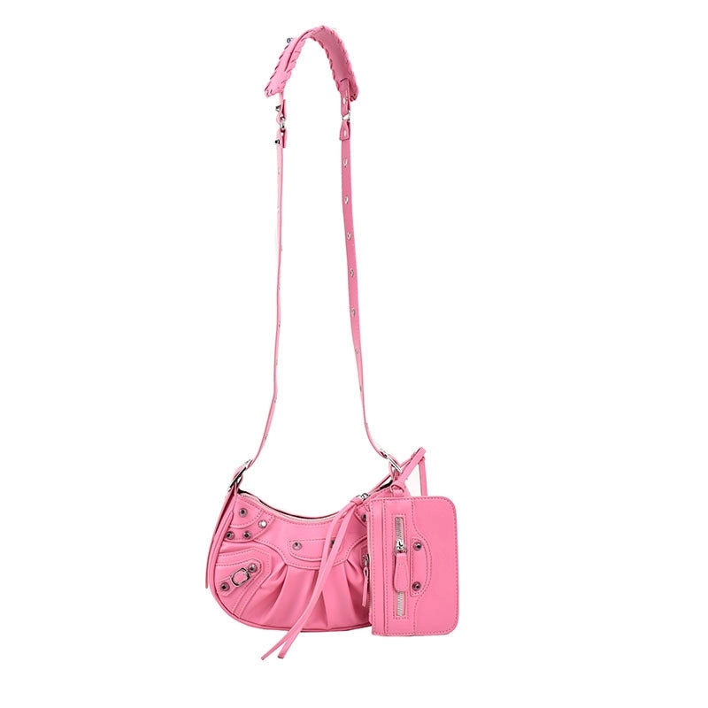 Women's Medium All Seasons Pu Leather Solid Color Fashion Rivet Pillow Shape Zipper Underarm Bag