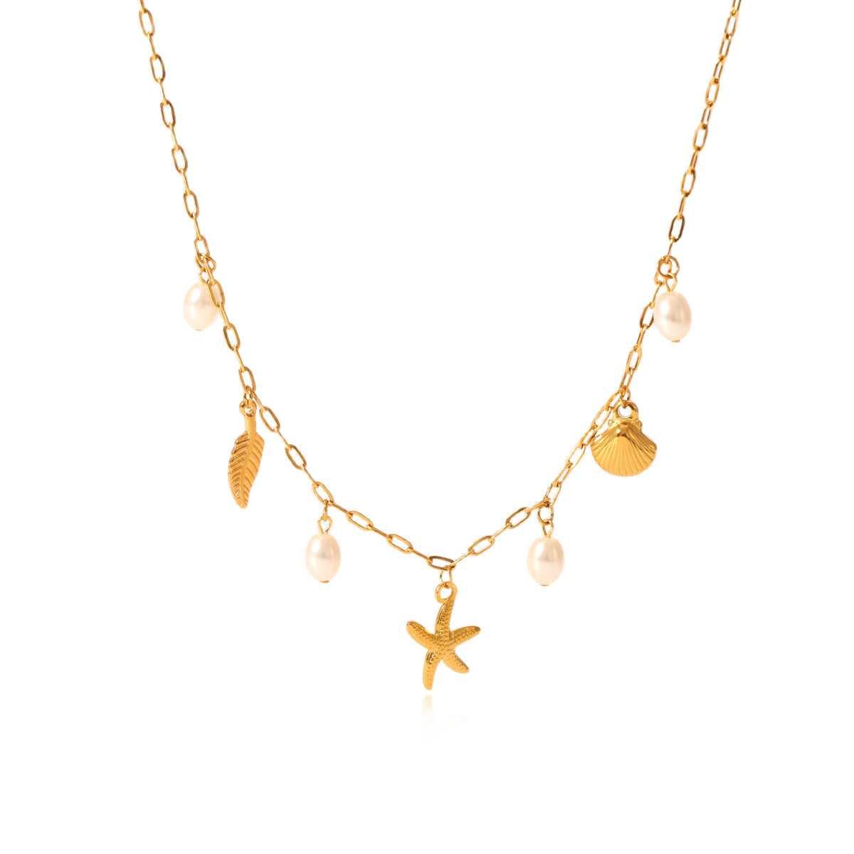 Beach Ocean Style Stainless Steel Starfish Conch Shell Pendant Necklace Women'S Pearl Necklace Design Necklace