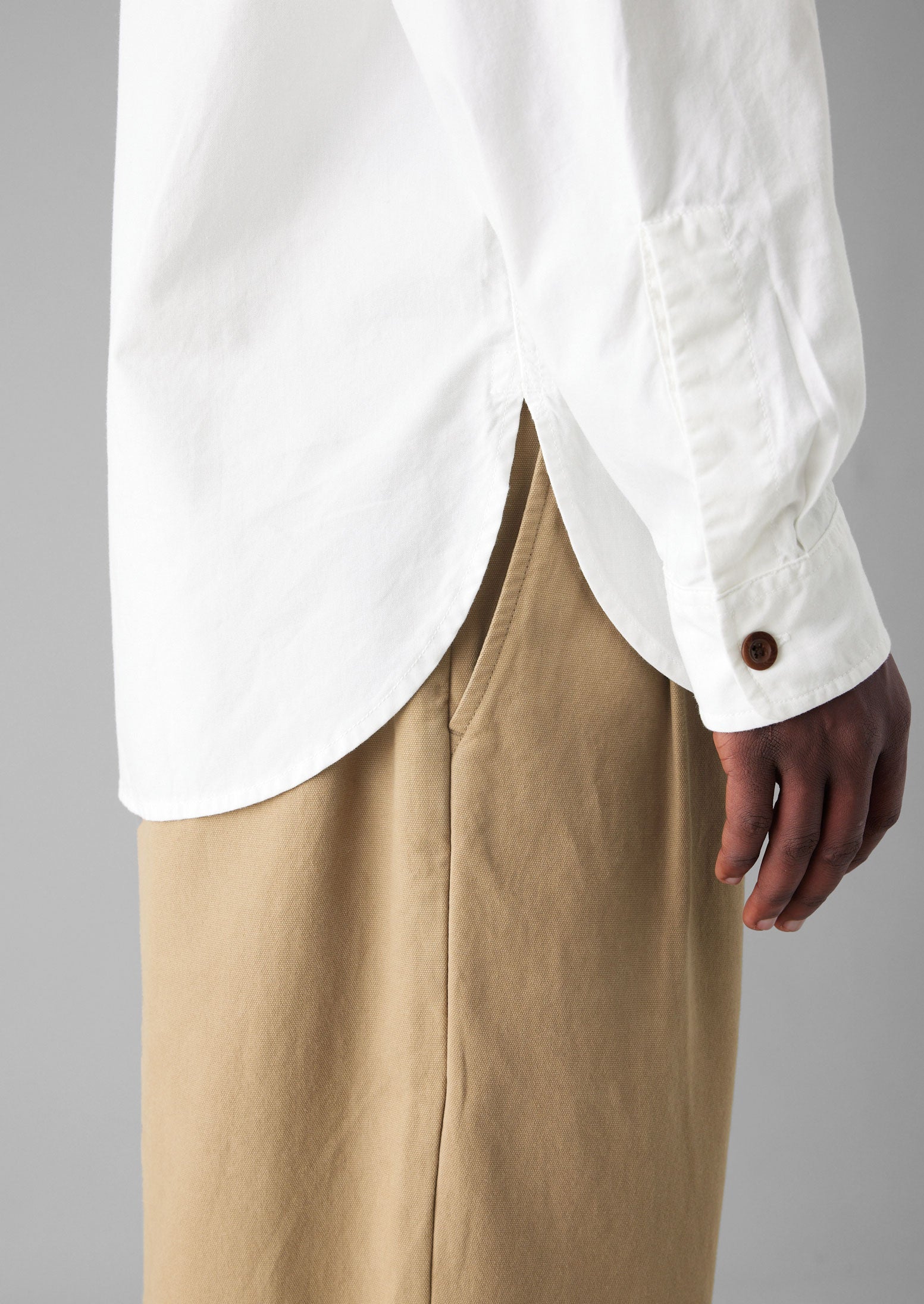 Garment Dyed Oxford Grandad Collar Shirt | Chalk