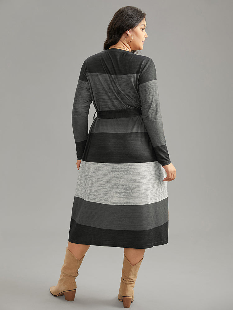 Colorblock Contrast Heather Belted Dress