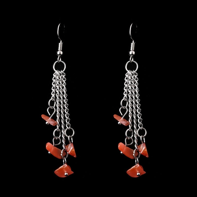 1 Pair Minimalist Irregular Patchwork Natural Stone Metal Drop Earrings