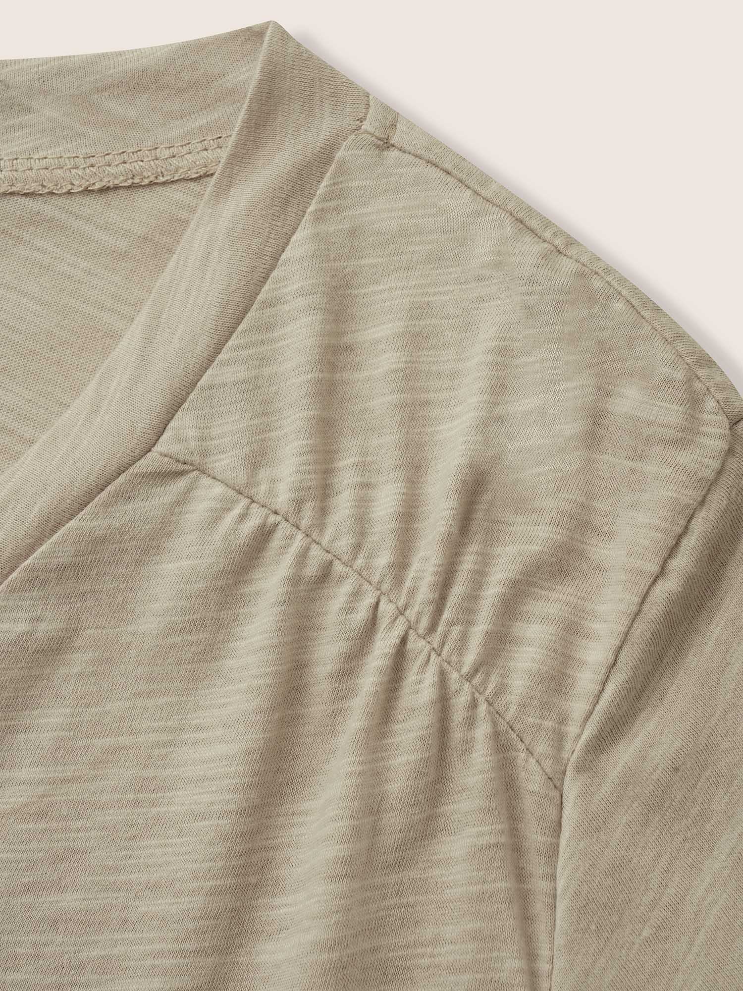Plain Ruffle Sleeve Heather V Neck T-shirt
