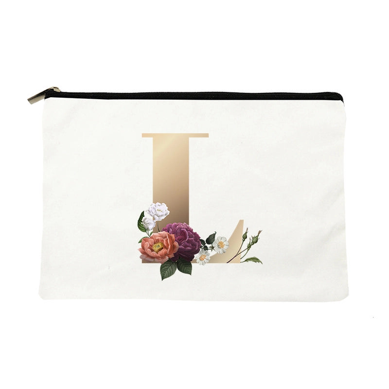 Letter Flower Makeup Bag Personalized Style English Letters Hand-held Cosmetic Bag Canvas Bag