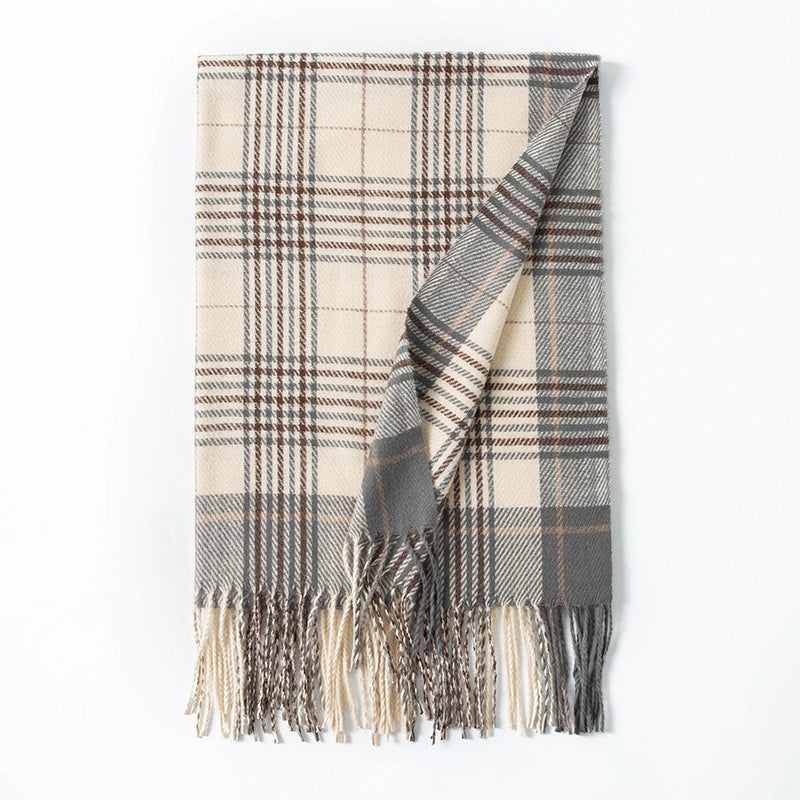 Women's Elegant British Style Plaid Imitation Cashmere Tassel Scarf
