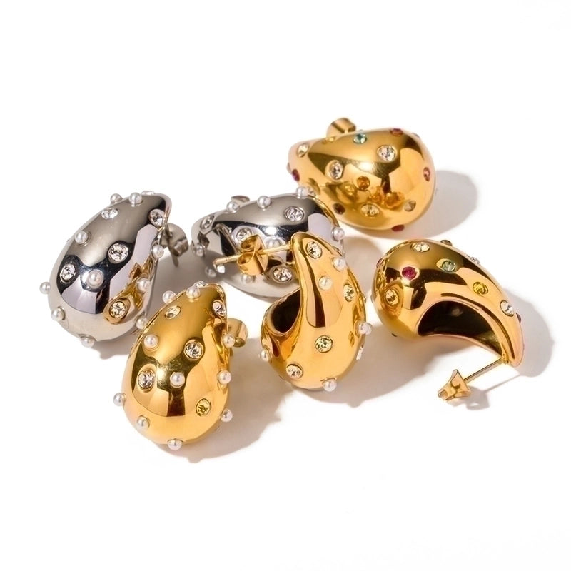 1 Pair IG Style Basic Streetwear Solid Color Plating Inlay 304 Stainless Steel Artificial Pearls Zircon 18K Gold Plated Stainless Steel Earrings