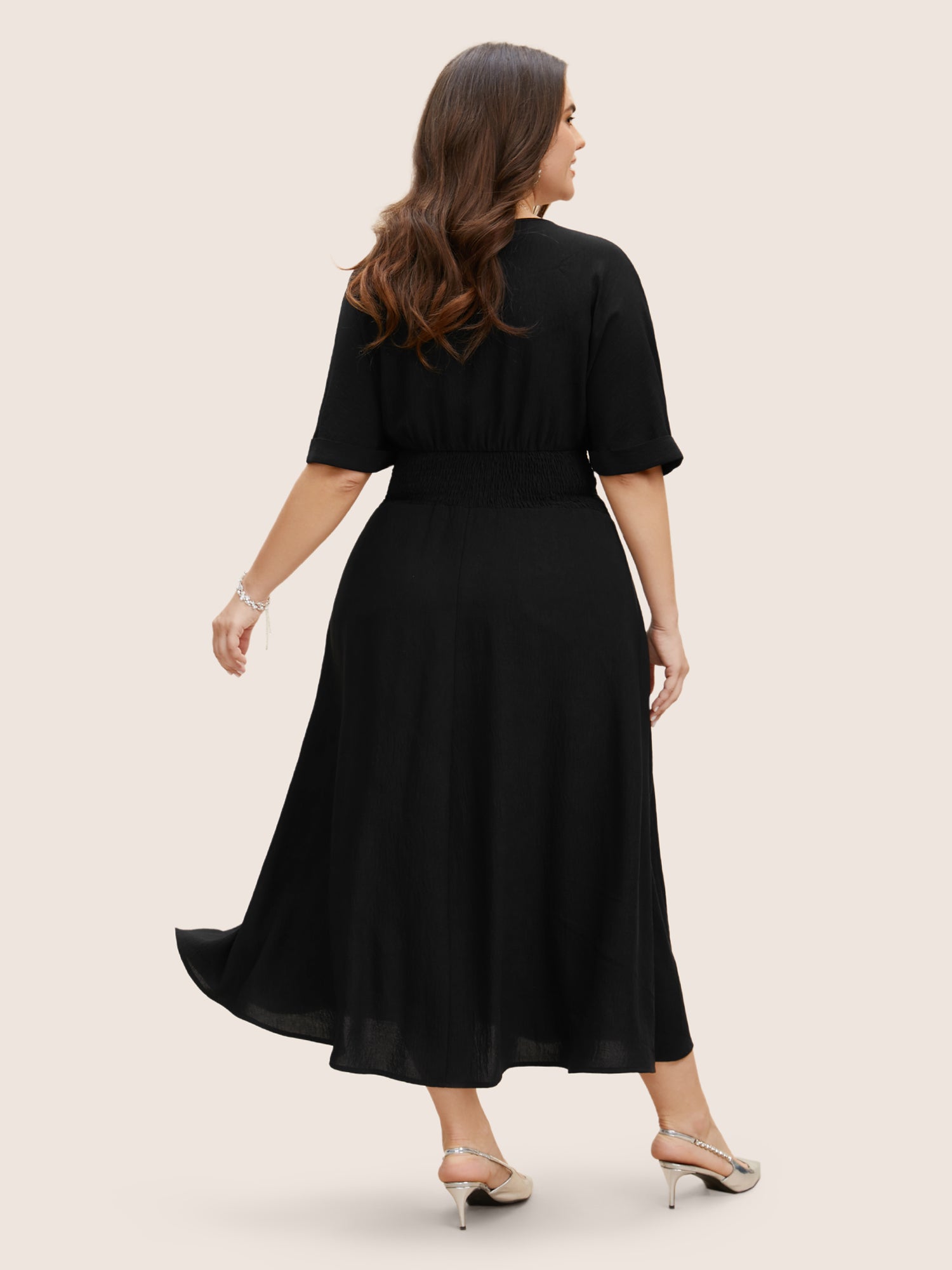 Suit Collar Tie Knot Dolman Sleeve Midi Dress