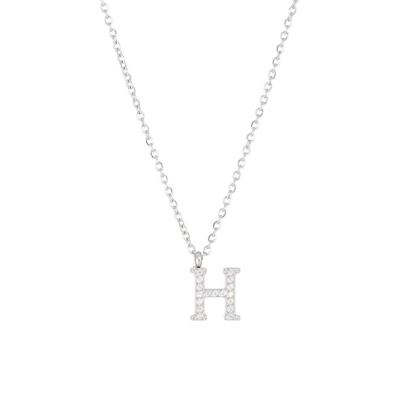 Minimalist Letter 304 Stainless Steel Zircon 16K Gold Plated White Gold Plated Plating Inlay Pendant Necklace