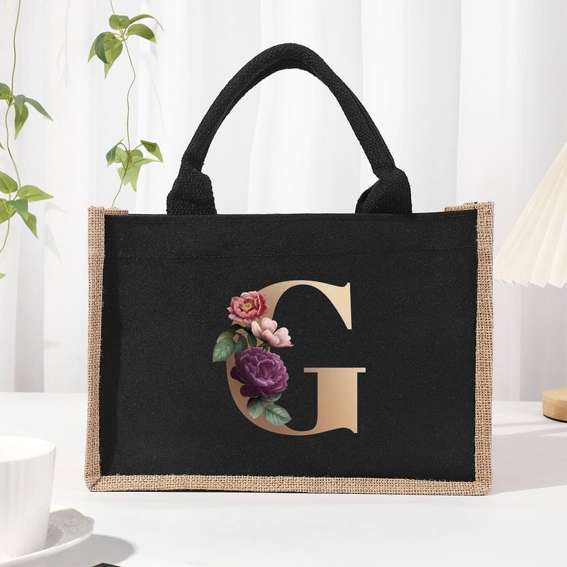 Women's Medium Canvas Letter Basic Classic Style Open Shopping Bags