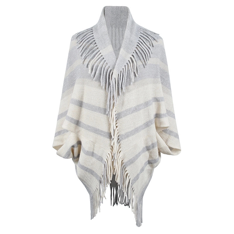 Women's Casual Minimalist Stripe Knit Tassel Shawl