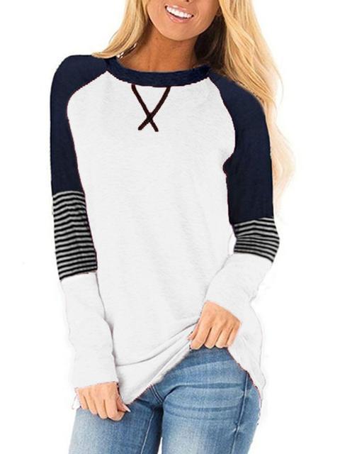 Striped Color Block Casual Tunic Tops