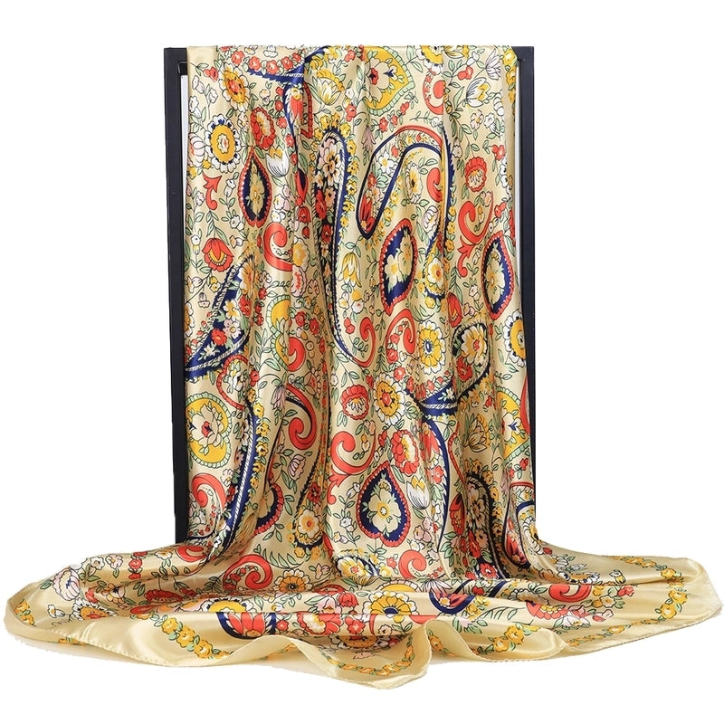 Women's Minimalist Cashew Nuts Satin Printing Silk Scarf Kerchief