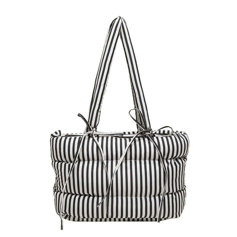 Women's Large Oxford Cloth Stripe Streetwear Square Magnetic Buckle Shoulder Bag