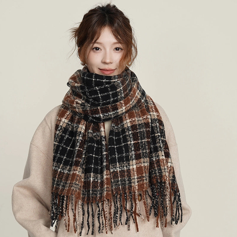 Women's Basic Plaid Polyester Scarf