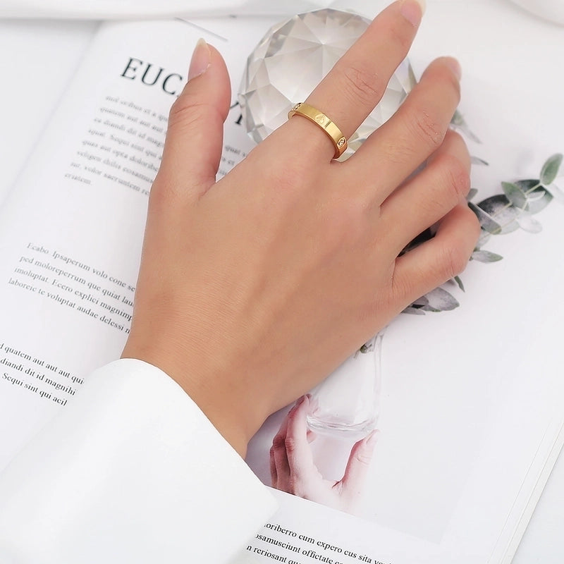 Minimalist Heart Shape Titanium Steel Zircon Rings