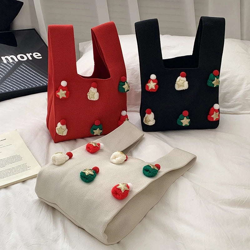 Christmas Women's Medium Polyester Christmas Hat Star Streetwear Square Open Handbag