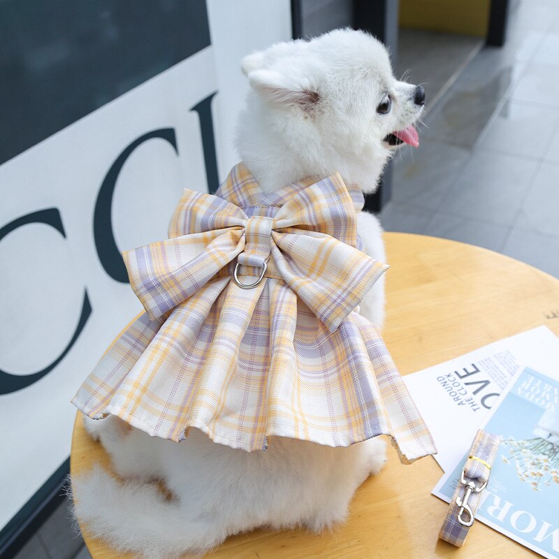 Plaid Pattern Dog Harness Dress