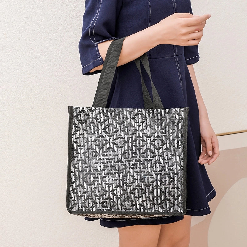 Women's PET PVC Geometric Argyle Classic Style Square Open Shoulder Bag Tote Bag