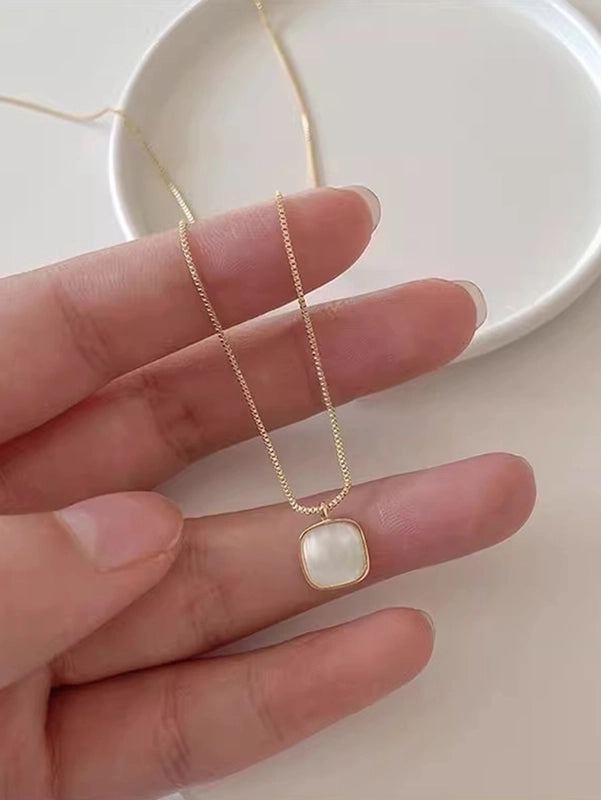 Copper Minimalist Inlay Round Zircon Solitaire Necklace