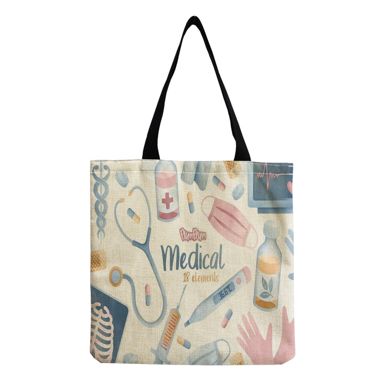Women's Cotton And Linen Letter Nurse Heart Shape Classic Style Square Open Tote Bag