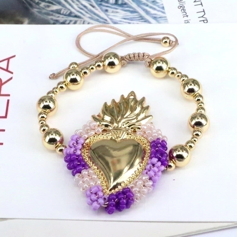 Copper 18K Gold Plated Vintage Style Minimalist Beaded Plating Heart Shape Bracelets