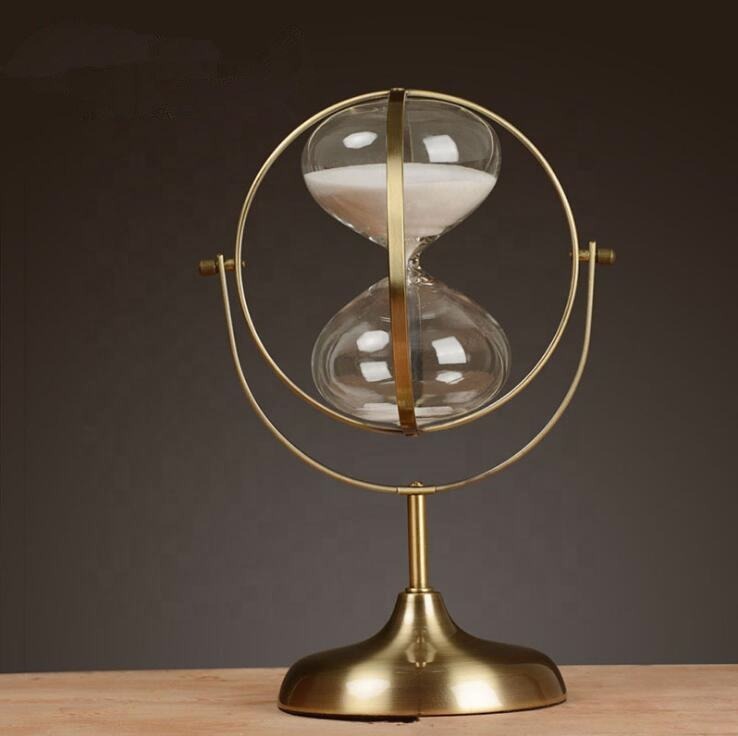 Brass vintage Hourglass sandtimer Sandglass. Rotating White Sand Clock Suitable for Gift Giving. Home. Desk. Office Decoration