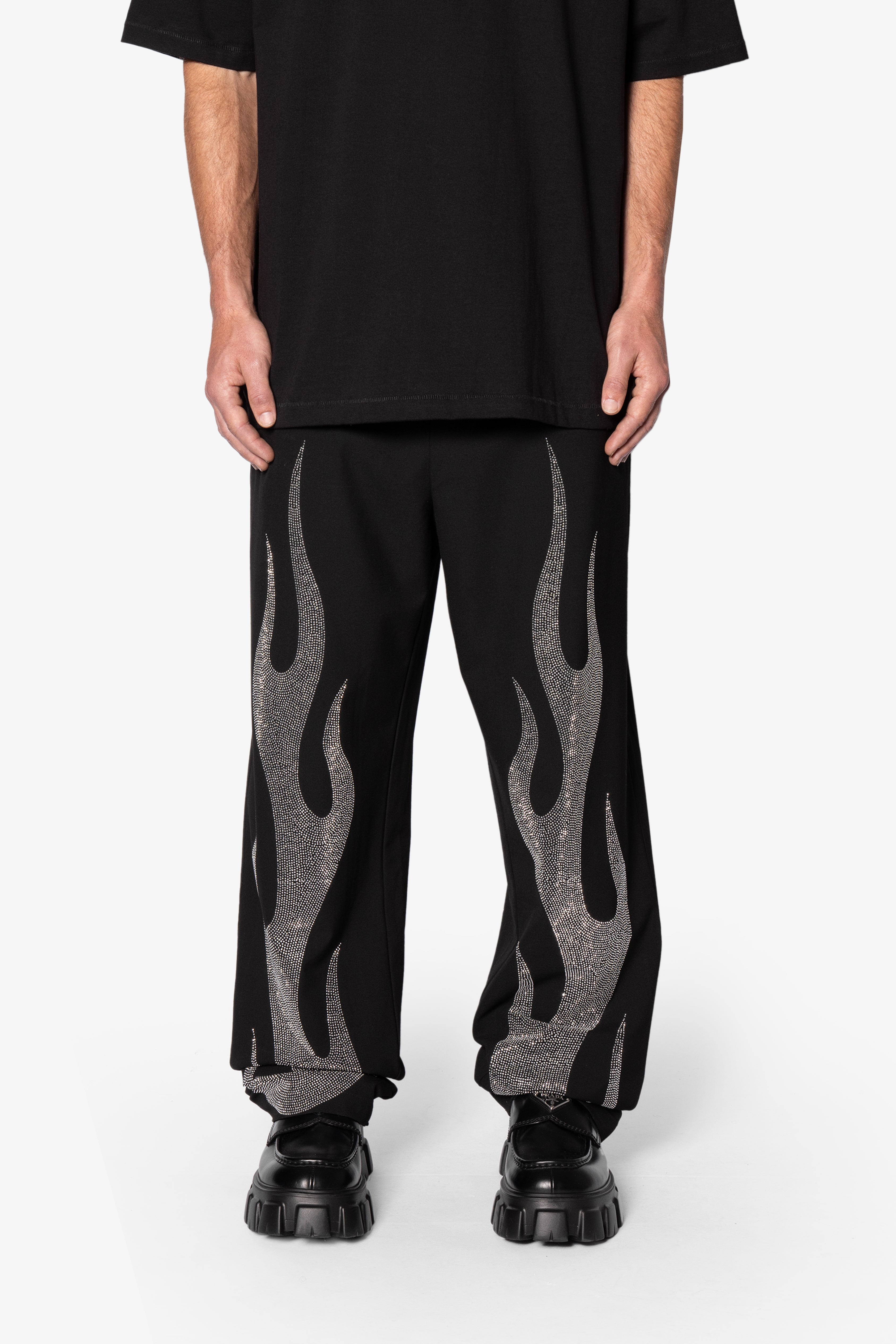 Ultra Baggy Flame Crystal Pants - Black