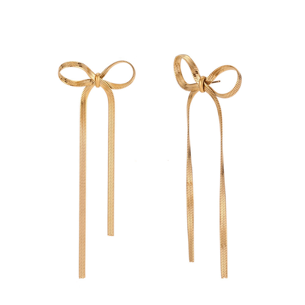 Fashion Bowknot Stainless Steel 18K Gold Plated Stud Earrings
