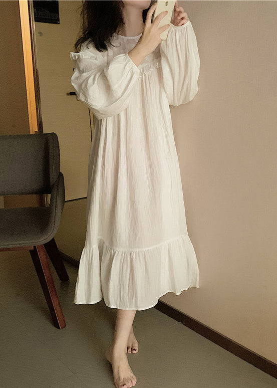 Elegant White Oversized Patchwork Cotton Holiday Dress Summer